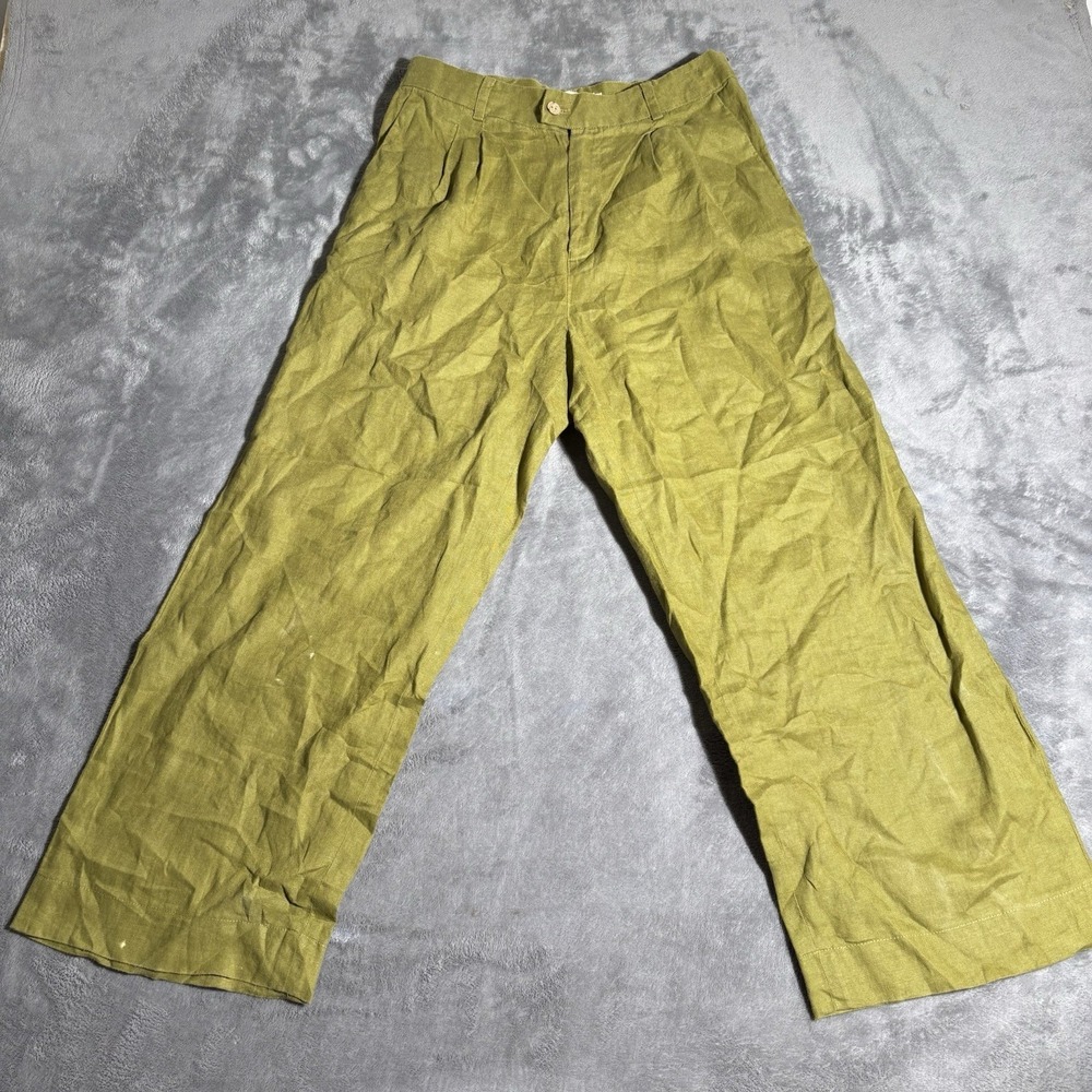 Canary Linen Everyday Pants Olive Green Light Size Large Gold Studded Hips